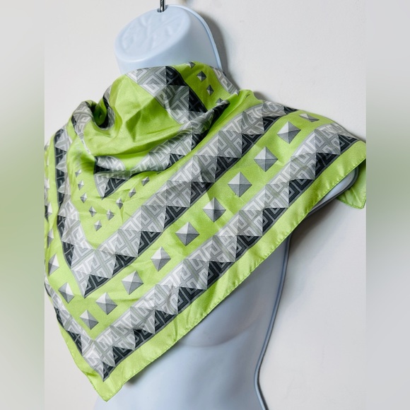 Pistachio Green G Logo Monogram Pure Silk Square Scarf By Givenchy - Picture 2 of 8